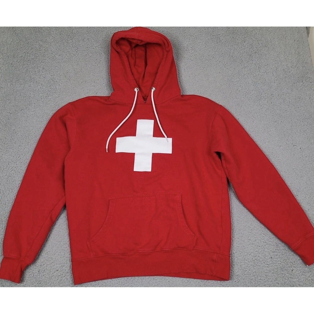 Y2K Red Hoodie with White Swiss Cross Graphic Unisex Men's XL  UNWORN NWNT